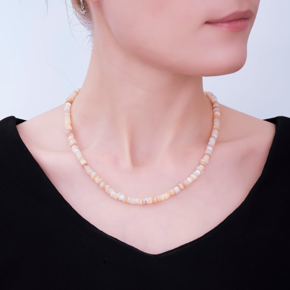 24K Gold Filled Irregular Natural Brown Shell Chip Beads Pearl Gemstone 15.75 Inch Handmade Necklace | WA - 3247 - DLUXCA