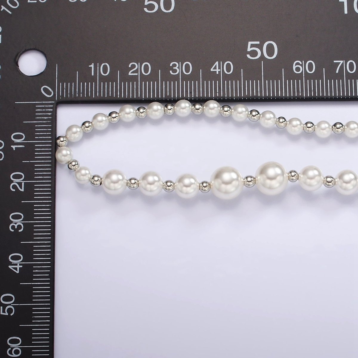 24K Gold Filled Irregular Round Shell Pearl Silver Bead 20 Inch Layering Mixed Metal Necklace | WA-2329 Clearance Pricing - DLUXCA