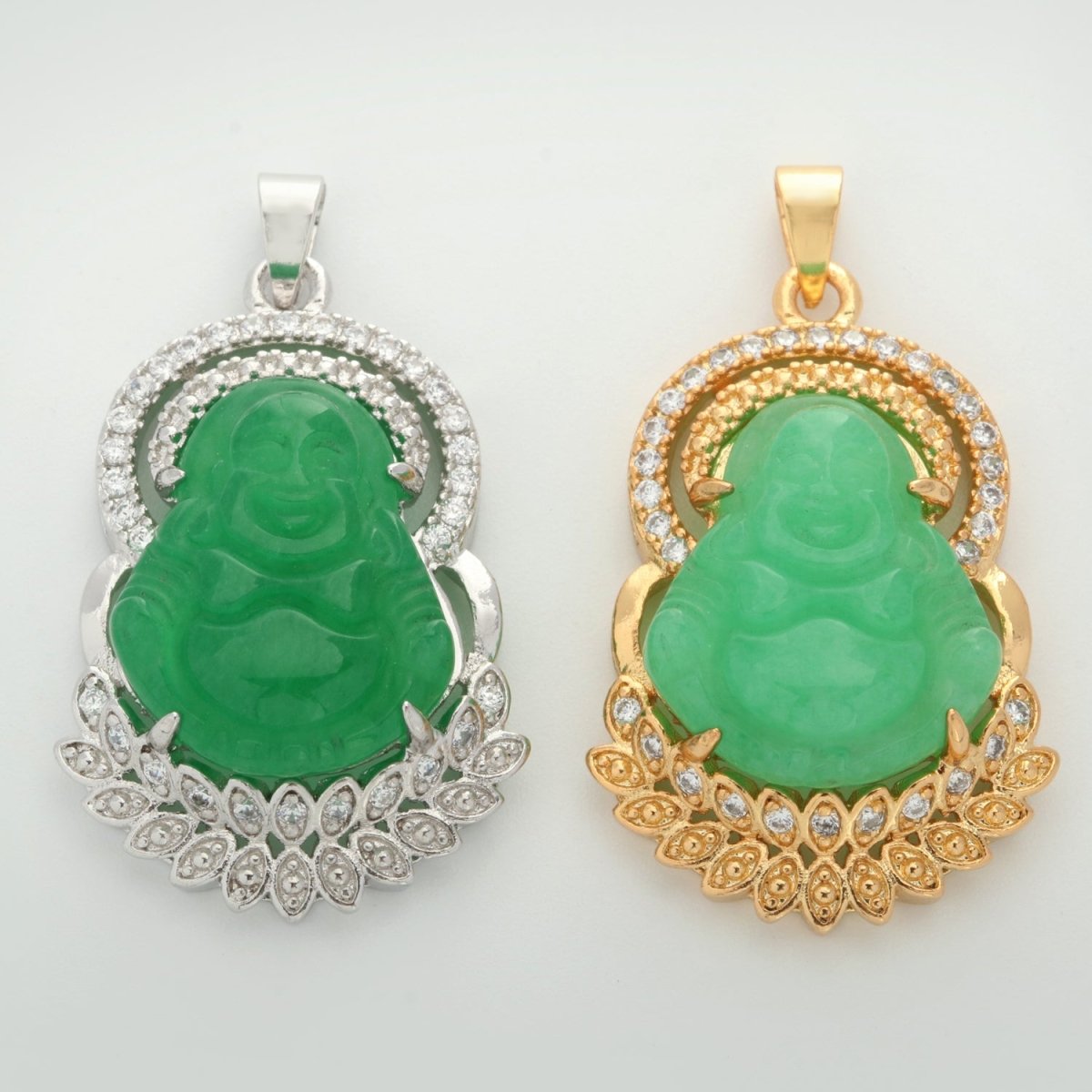 24K Gold Filled Jade Buddha Laughing Buddha Pendant Micro Pave Pendant for Necklace Component AH-333 AH-334