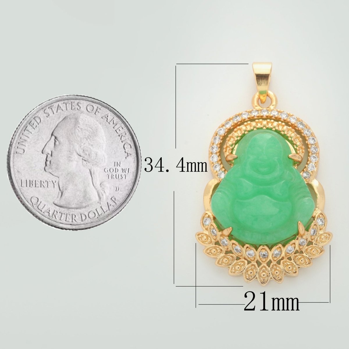24K Gold Filled Jade Buddha Laughing Buddha Pendant Micro Pave Pendant for Necklace Component AH-333 AH-334