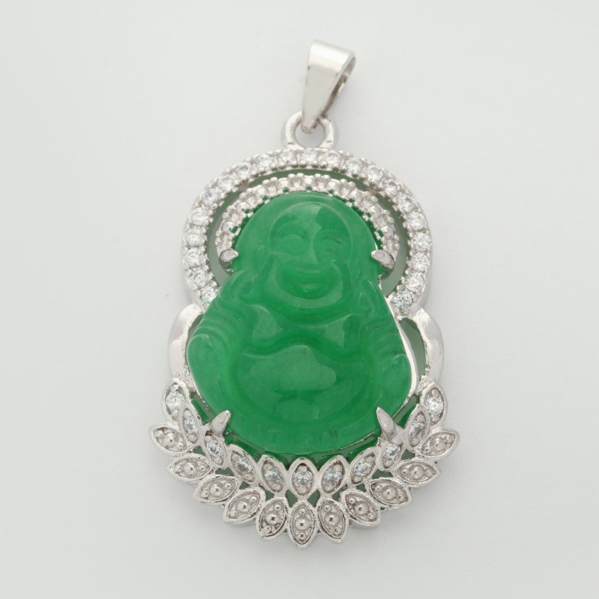 24K Gold Filled Jade Buddha Laughing Buddha Pendant Micro Pave Pendant for Necklace Component AH-333 AH-334