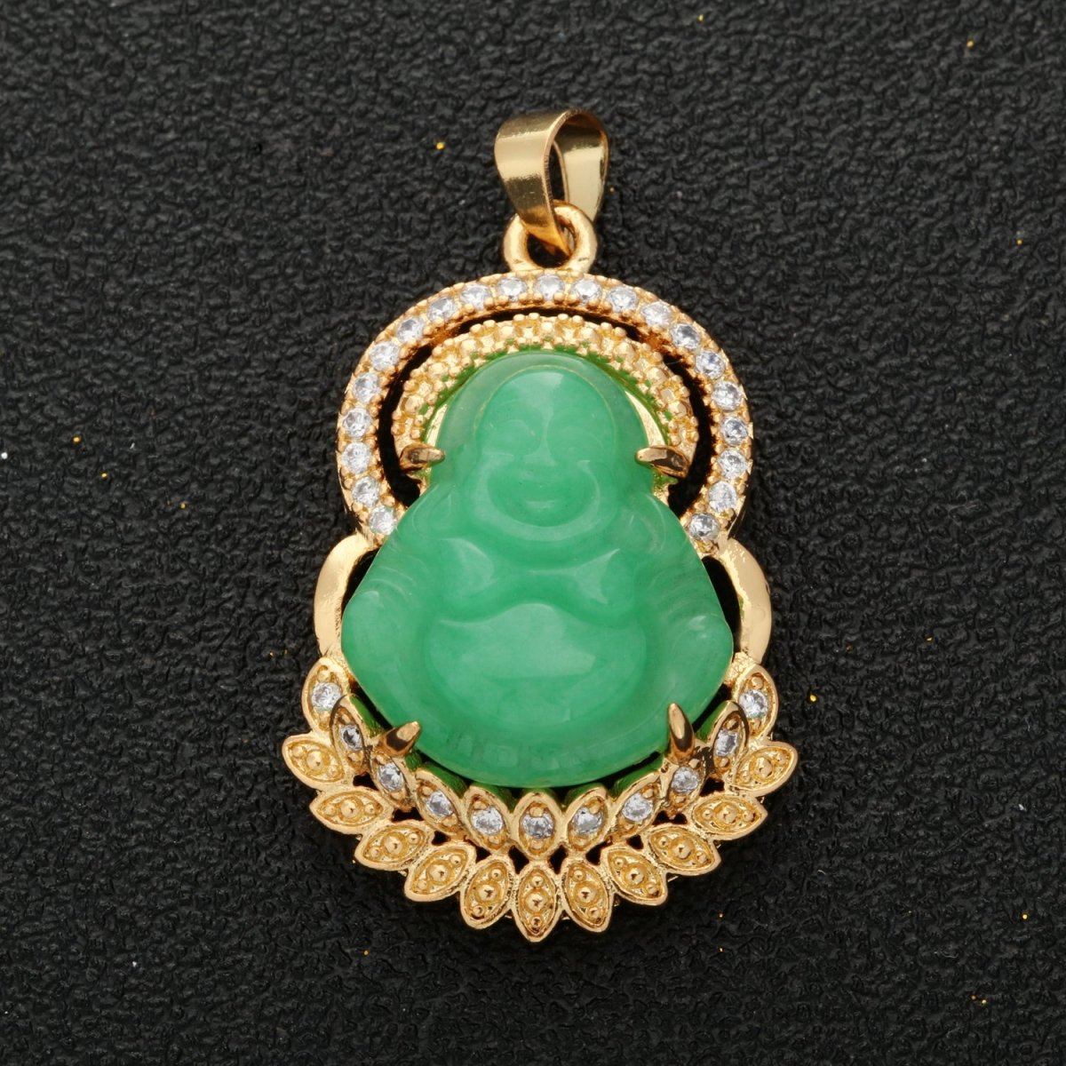 24K Gold Filled Jade Buddha Laughing Buddha Pendant Micro Pave Pendant for Necklace Component AH-333 AH-334