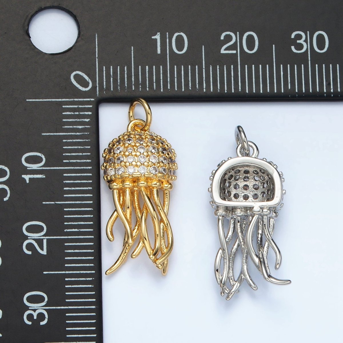 24K Gold Filled Jellyfish Micro Paved CZ Charm in Gold & Silver | AG863