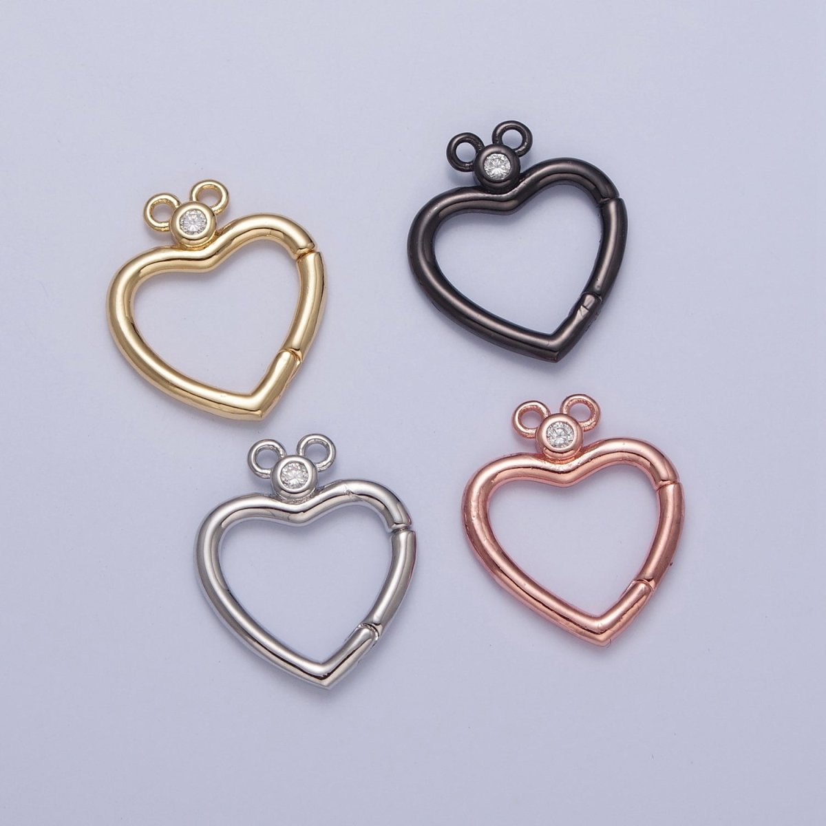 24K Gold Filled Jewelry Closure, Heart Toggle Clasps with Cubic Zirconia L-786~L-789