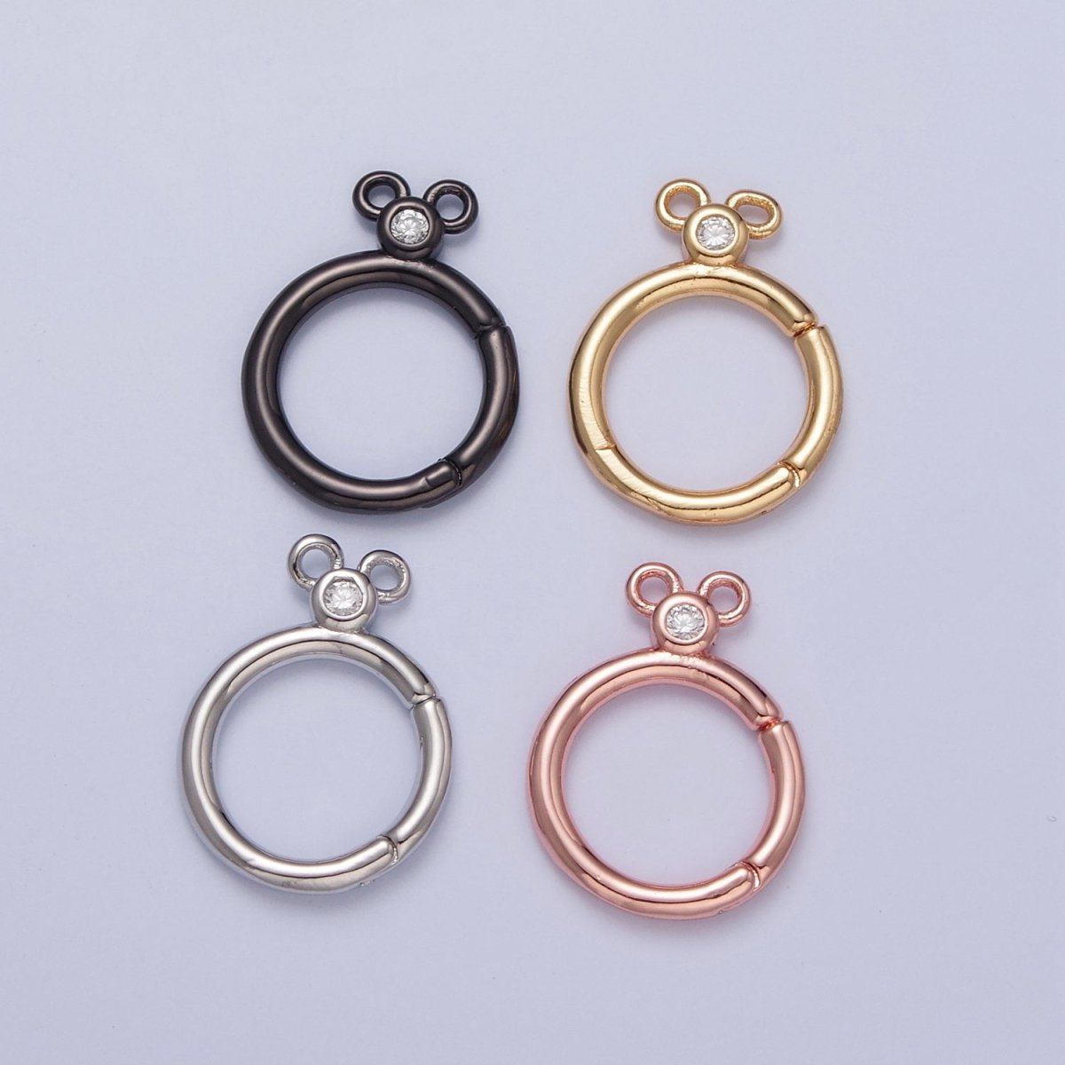24K Gold Filled Jewelry Closure, Round Toggle Clasps with Cubic Zirconia L-790~L-793