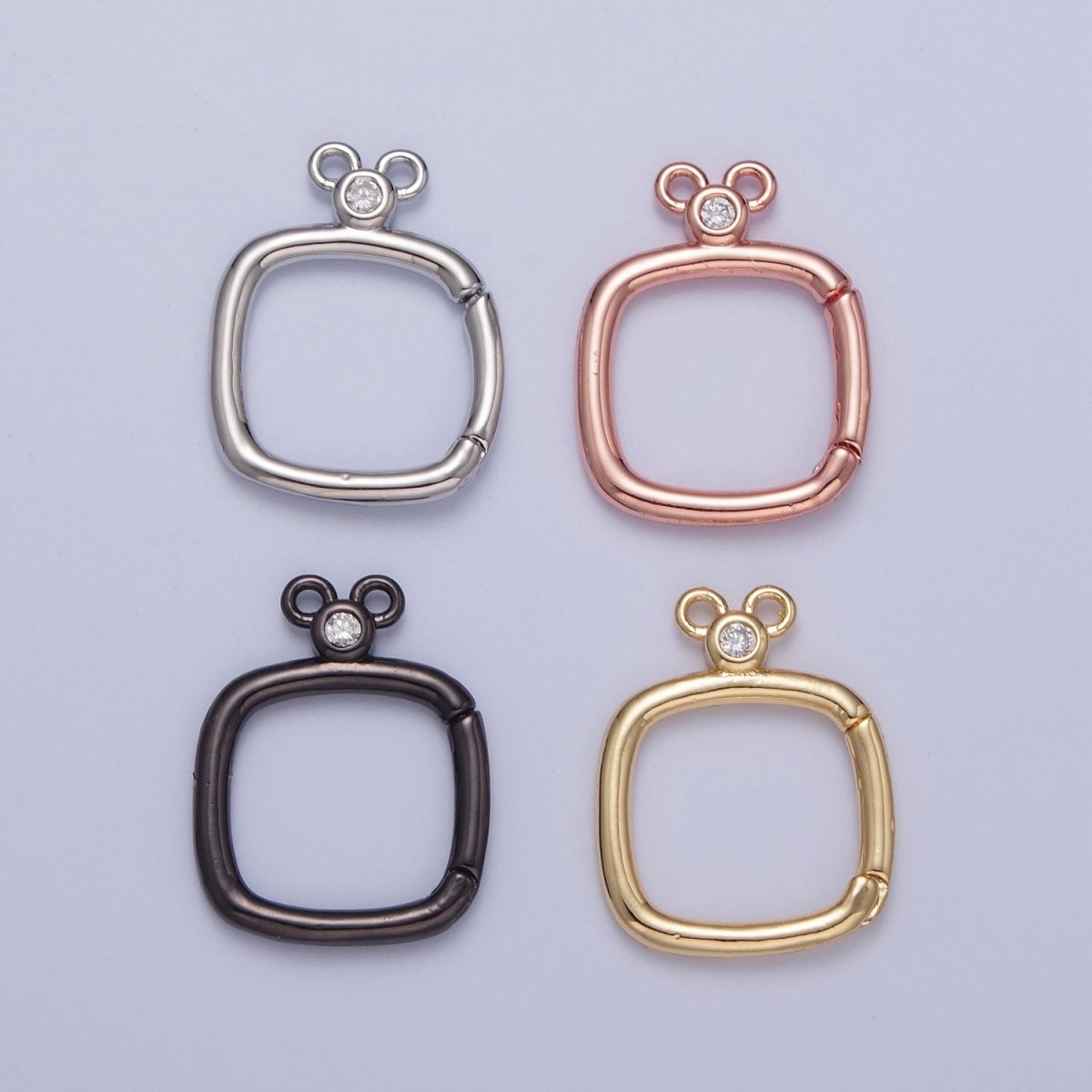 24K Gold Filled Jewelry Closure, Square Toggle Clasps with Cubic Zirconia L-794~L-797