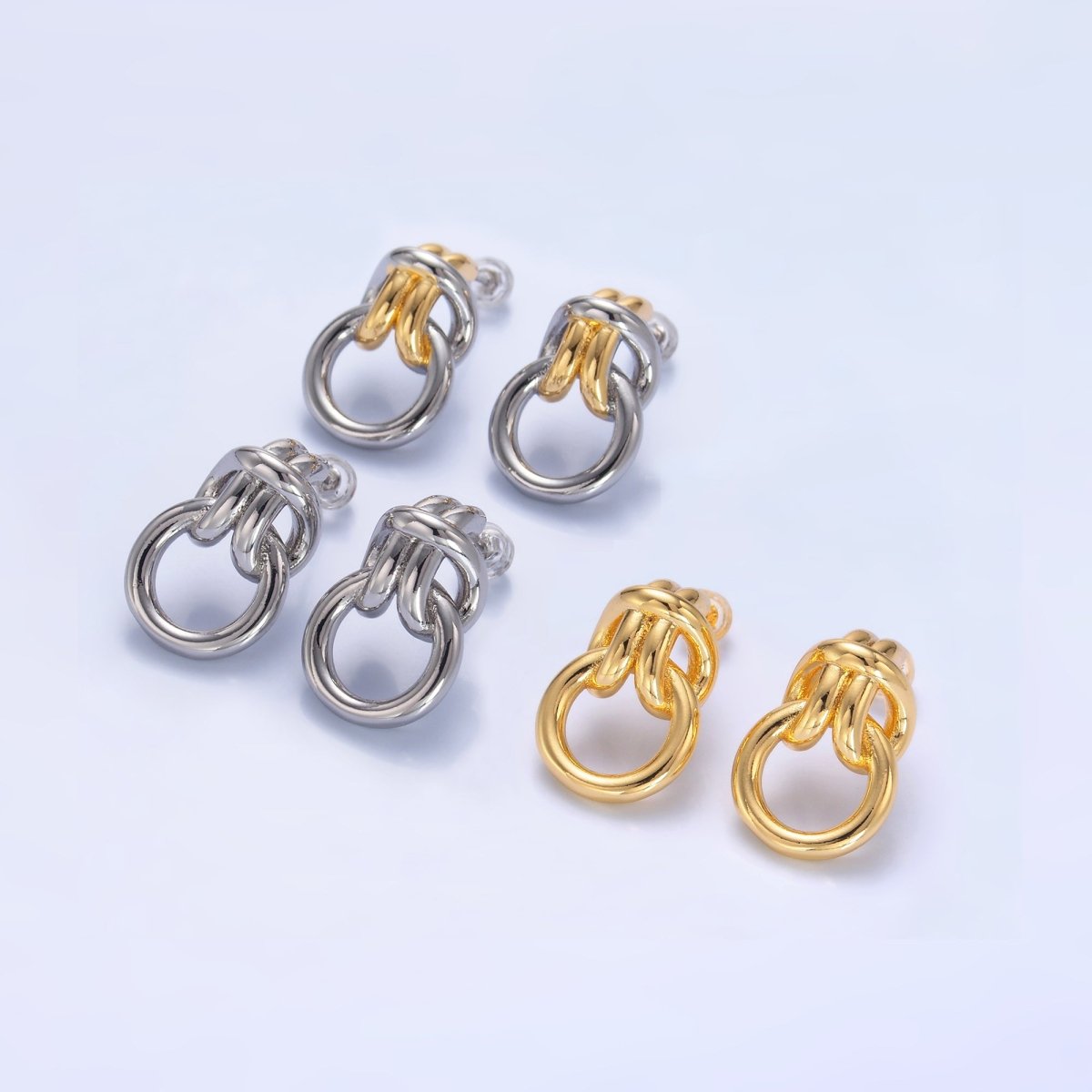 24K Gold Filled Knot Doorknocker Drop Stud Earrings in Gold, Silver & Mixed Metal | AB865-AB867