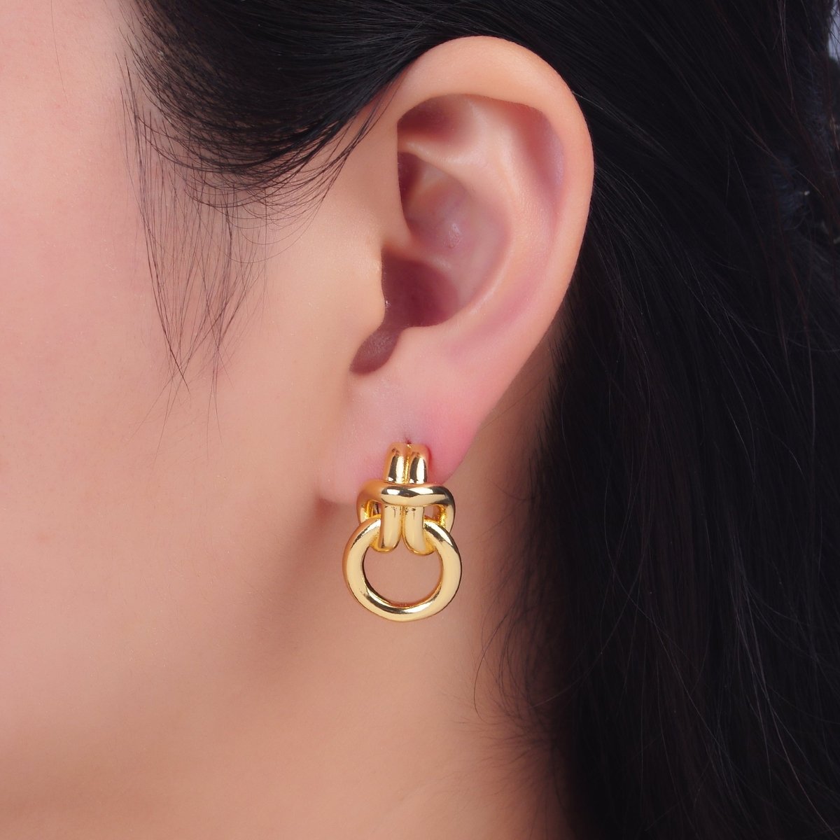 24K Gold Filled Knot Doorknocker Drop Stud Earrings in Gold, Silver & Mixed Metal | AB865-AB867