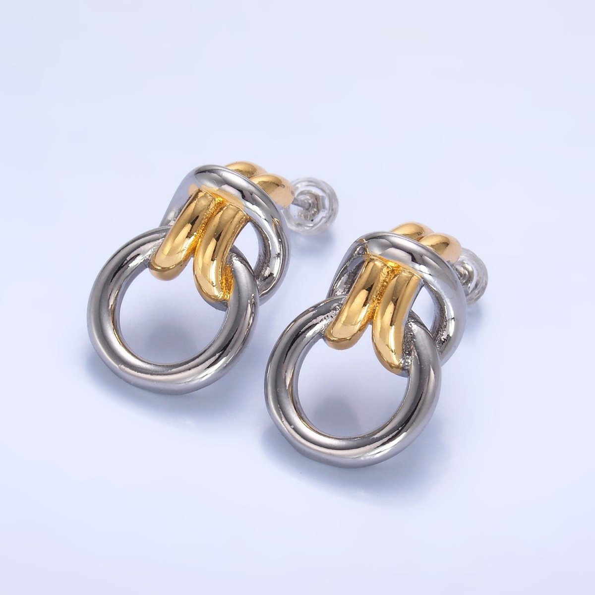 24K Gold Filled Knot Doorknocker Drop Stud Earrings in Gold, Silver & Mixed Metal | AB865-AB867
