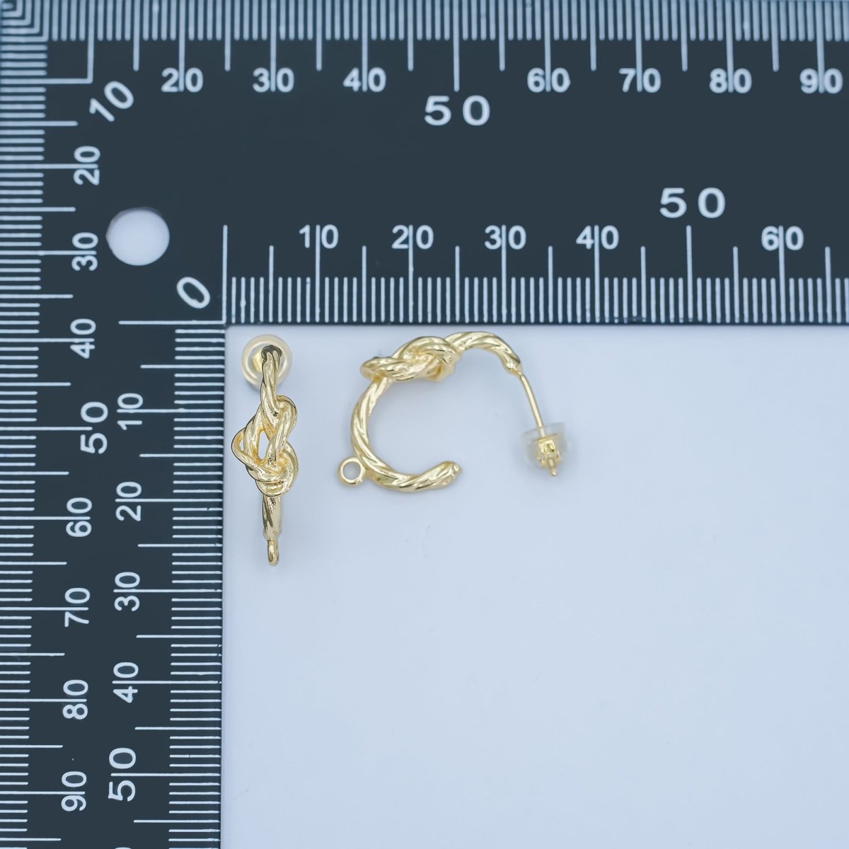 24K Gold Filled Knot Foil J - Shaped Hoop Drop Earring Findings | Z1133 - DLUXCA