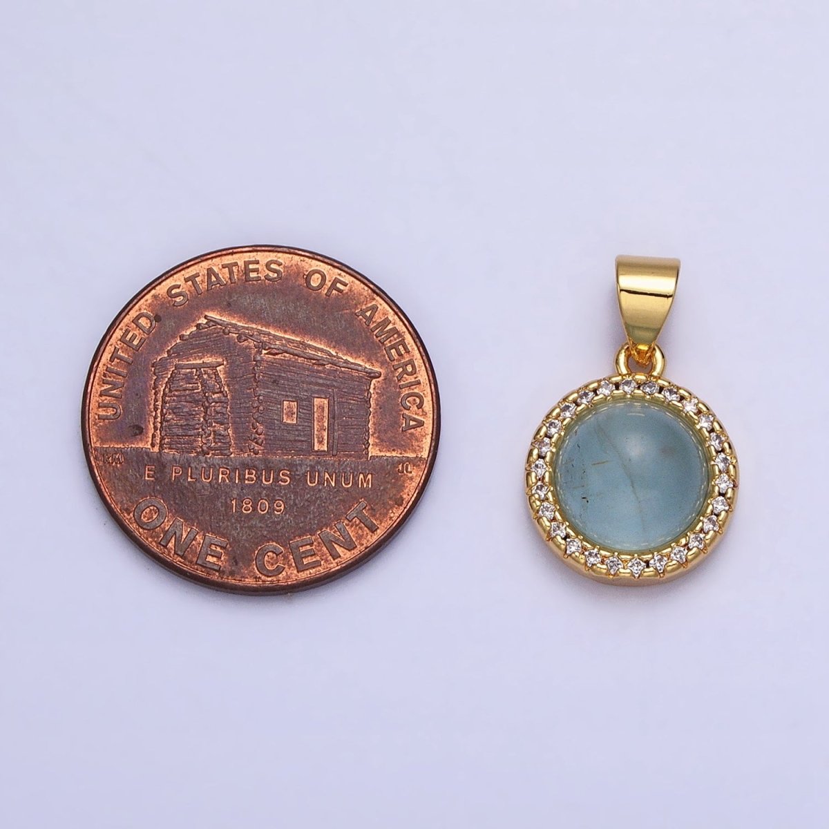 24K Gold Filled Labradorite, Blue Agate, Aventurine, Amethyst, Rose Quartz Micro Paved CZ Round Pendant | AA189 - AA193