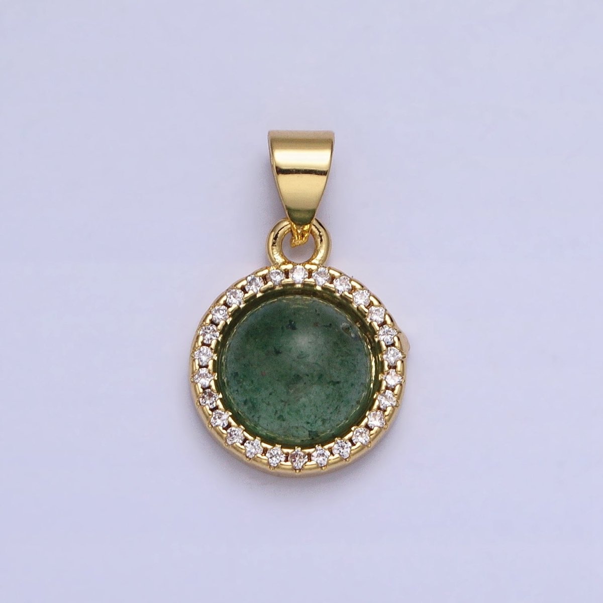 24K Gold Filled Labradorite, Blue Agate, Aventurine, Amethyst, Rose Quartz Micro Paved CZ Round Pendant | AA189 - AA193