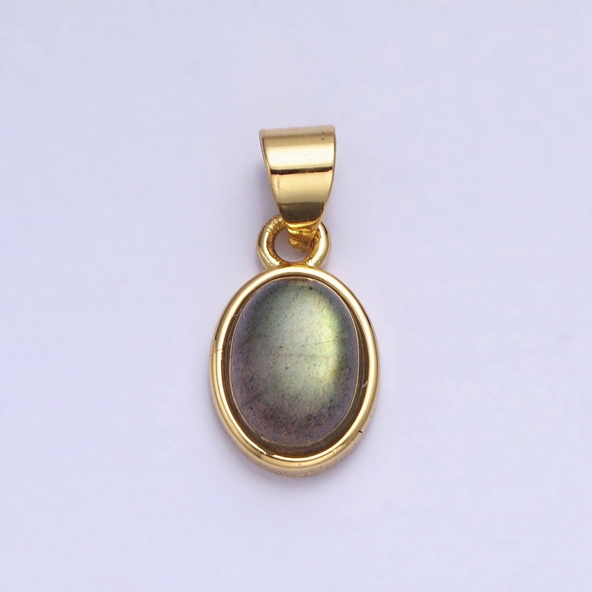 24K Gold Filled Labradorite: Spectrolite Natural Gemstone Oval Pendant | AA182 - DLUXCA