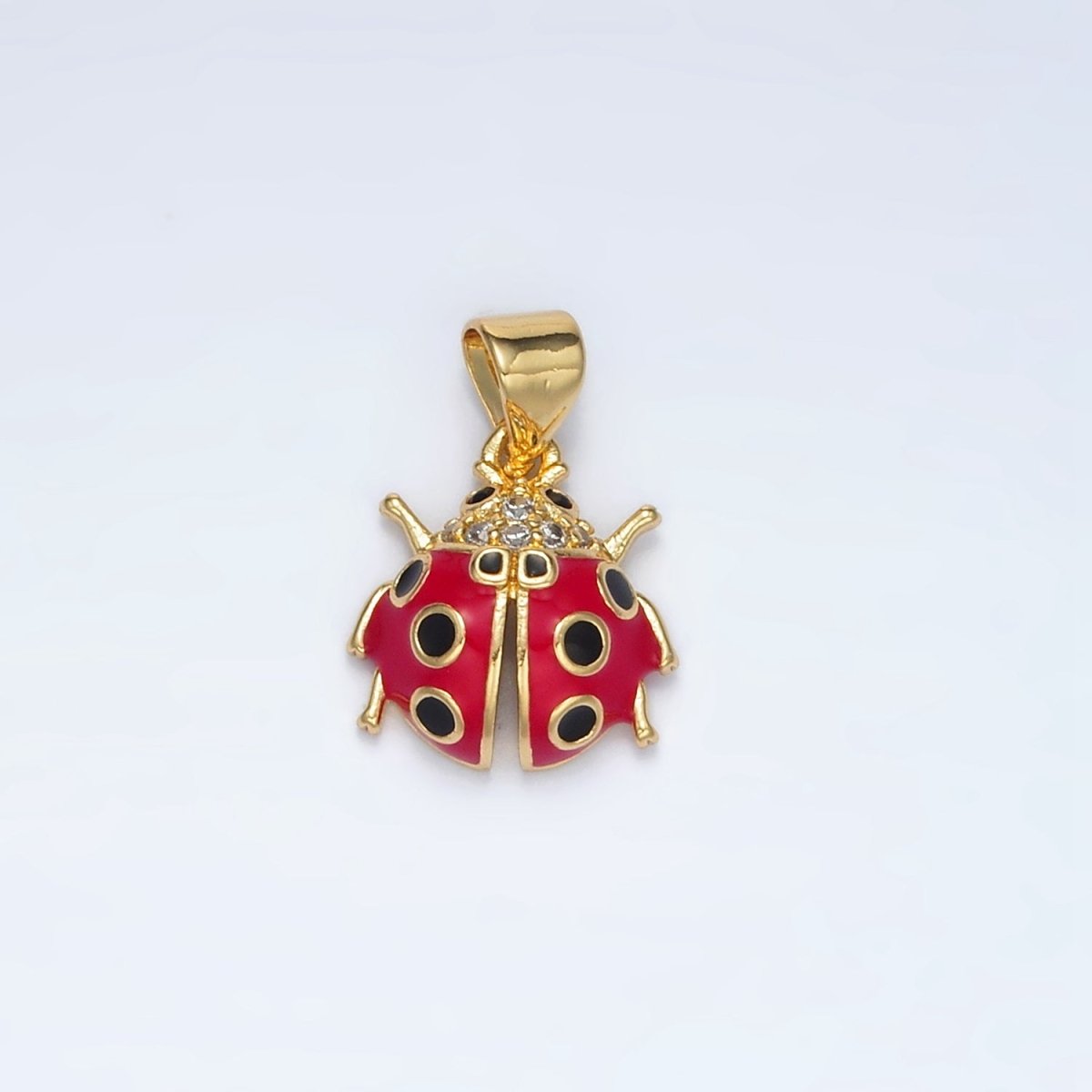 24K Gold Filled Ladybug Micro Paved CZ Enamel Pendant | AH180 - DLUXCA