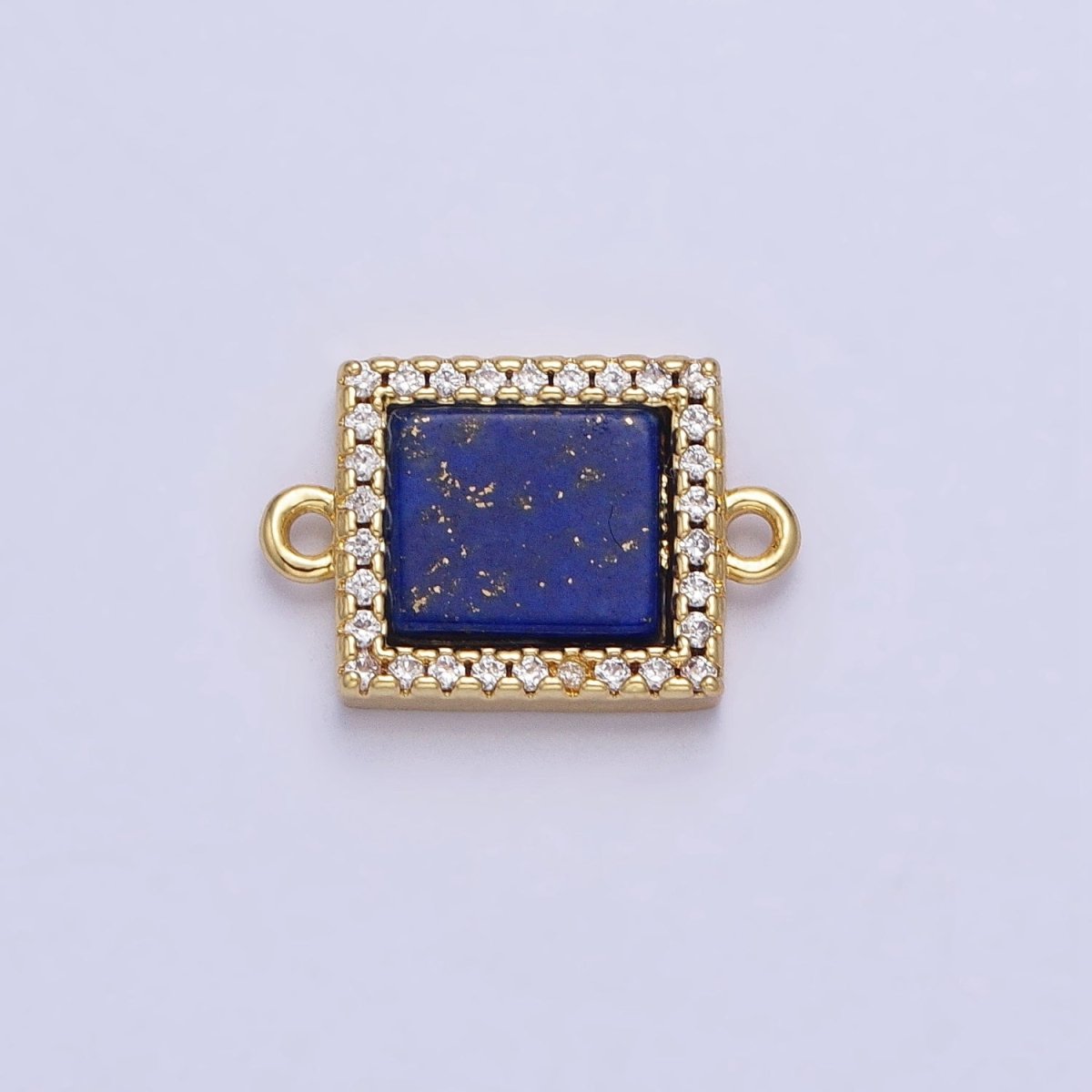 24K Gold Filled Lapis Lazuli Natural Gemstone Micro Paved CZ Flat Rectangular Connector | AA-815 - DLUXCA