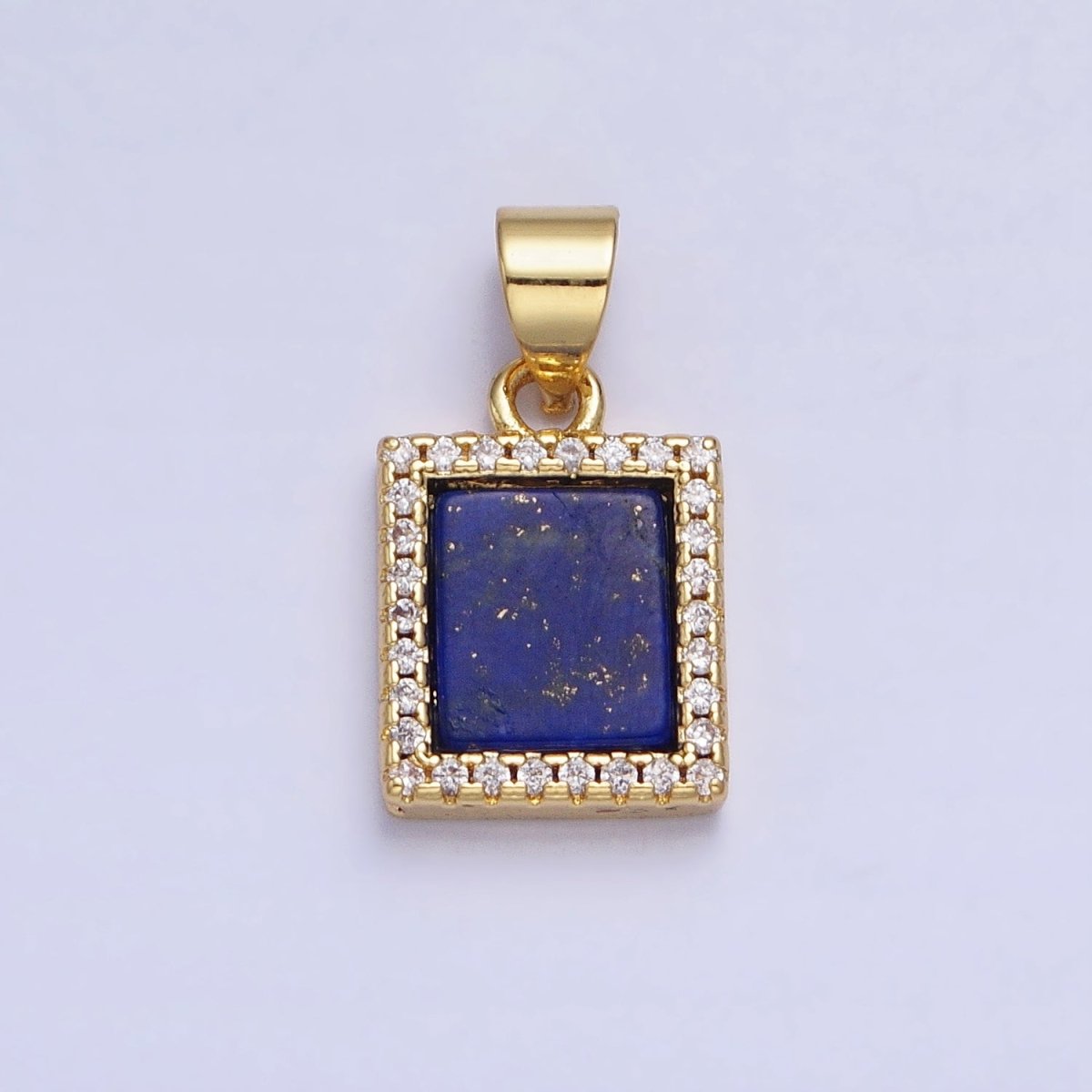 24K Gold Filled Lapis Lazuli Natural Gemstone Micro Paved CZ Rectangular Pendant | AA-181 - DLUXCA