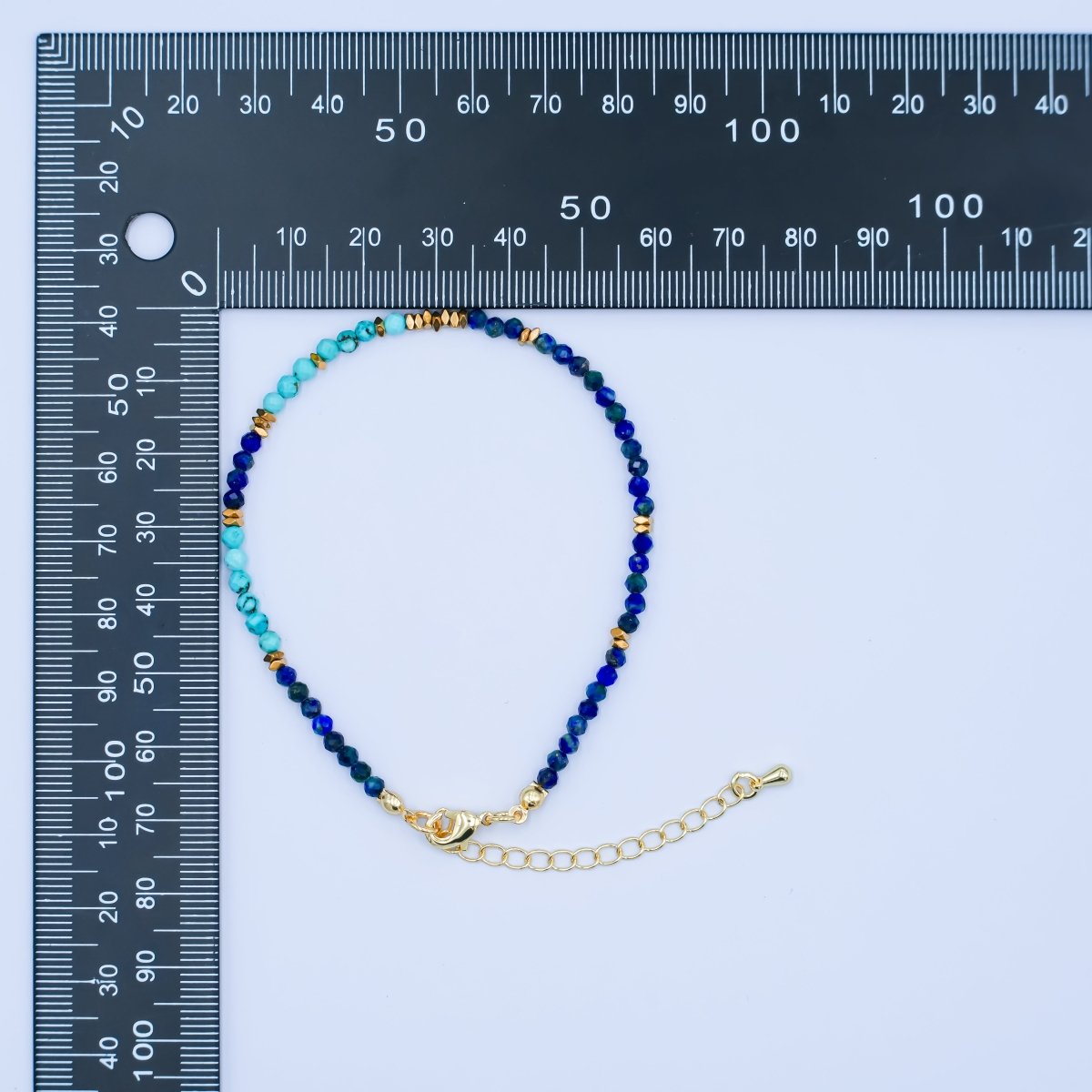 24K Gold Filled Lapis Lazuli Turquoise Gemstone 7.5 Inch Bracelet | WA - 2884 - DLUXCA