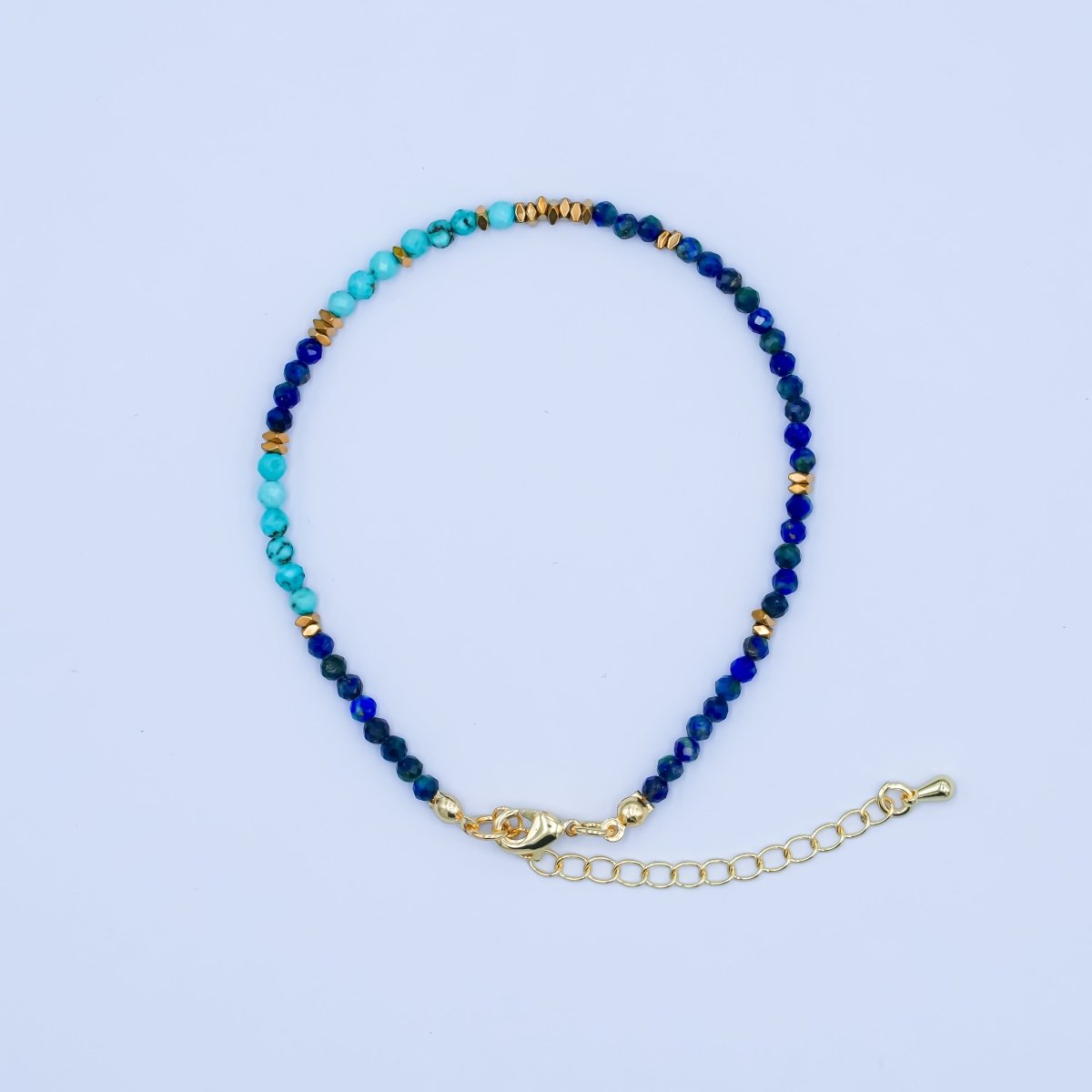 24K Gold Filled Lapis Lazuli Turquoise Gemstone 7.5 Inch Bracelet | WA - 2884 - DLUXCA