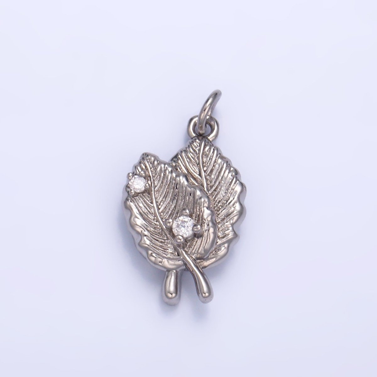 24K Gold Filled Leaf Nature CZ Multidimensional 3D Charm in Gold & Silver | W794