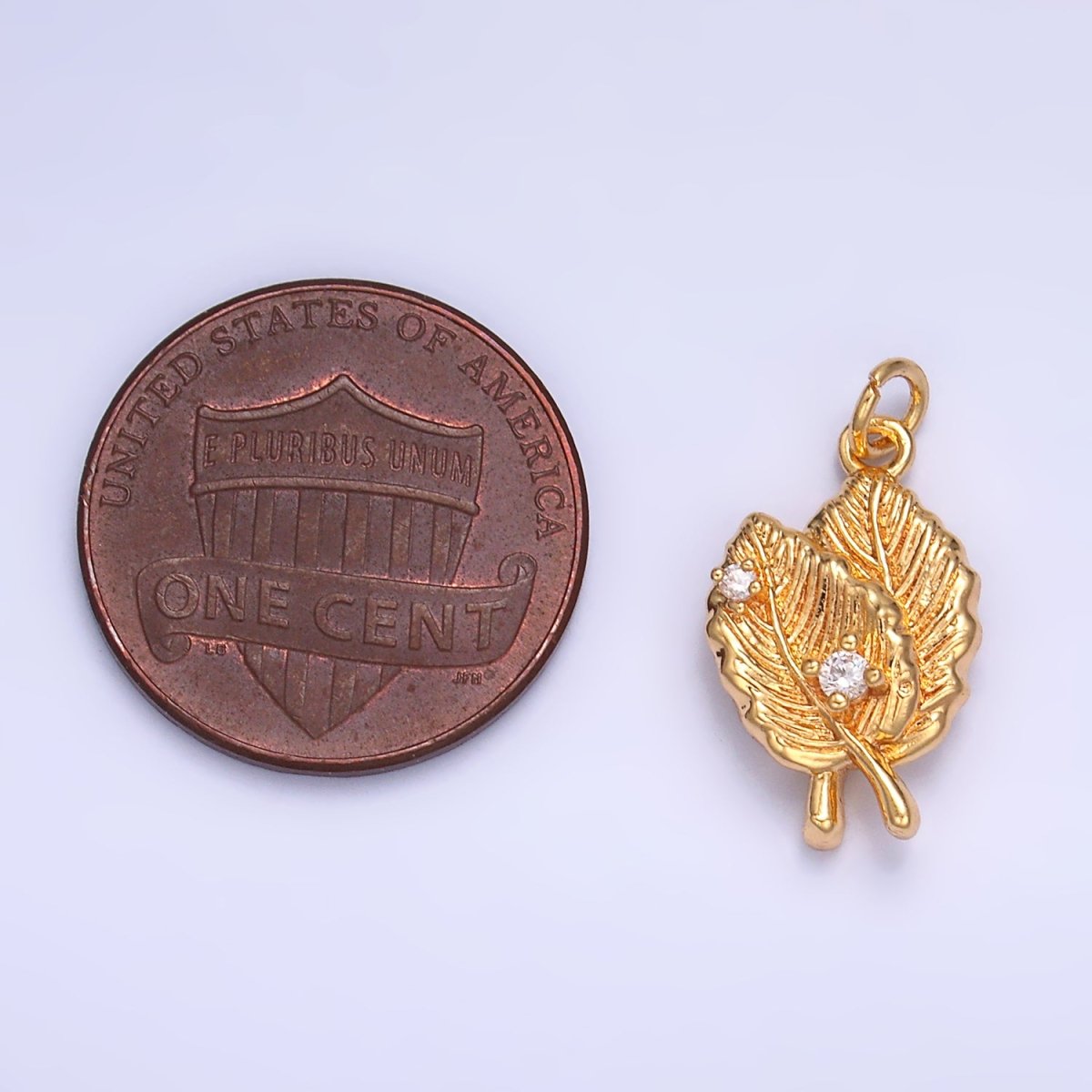 24K Gold Filled Leaf Nature CZ Multidimensional 3D Charm in Gold & Silver | W794