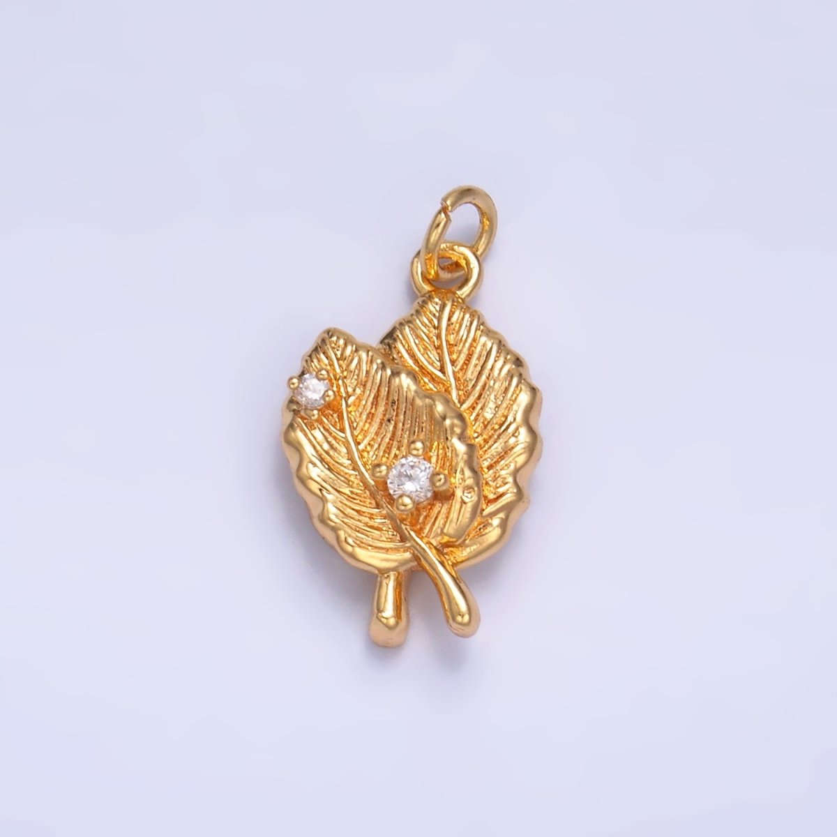 24K Gold Filled Leaf Nature CZ Multidimensional 3D Charm in Gold & Silver | W794