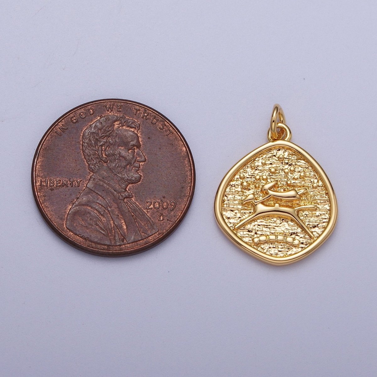 24K Gold Filled Leaping Dog Stamped Textured Charm E-061 - DLUXCA