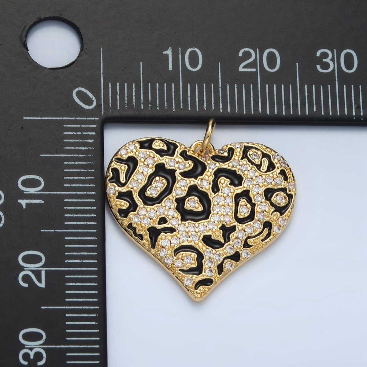 24K Gold Filled Leopard Heart Charm with CZ Stone M - 911 - DLUXCA