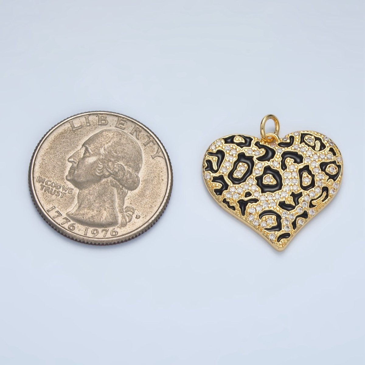 24K Gold Filled Leopard Heart Charm with CZ Stone M - 911 - DLUXCA