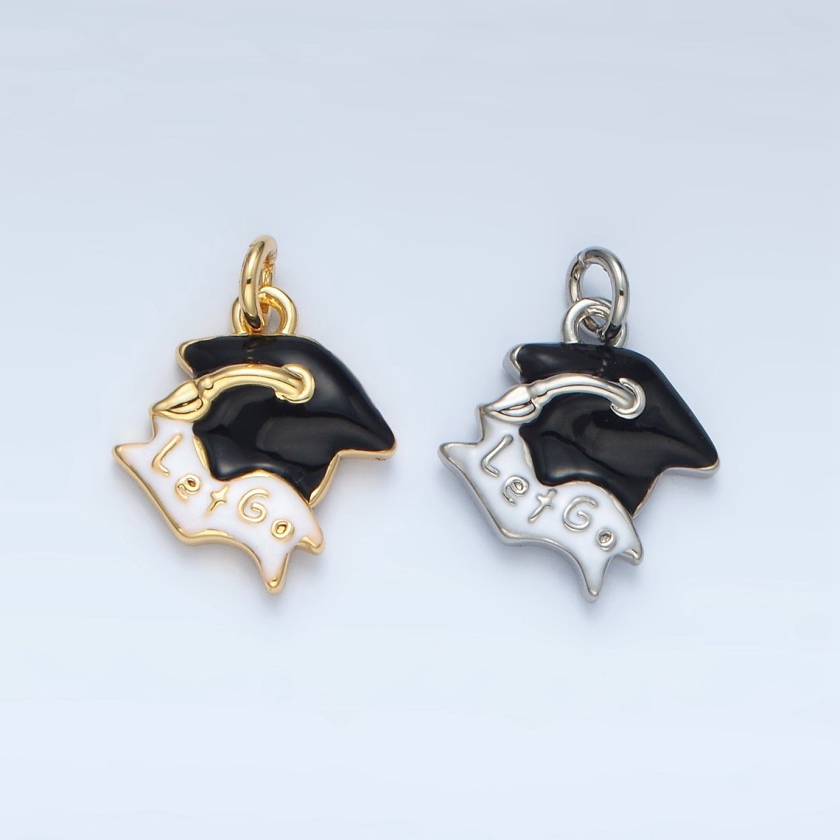 24K Gold Filled "Let's Go" Graduation Cap Charm in Gold & Silver | N737