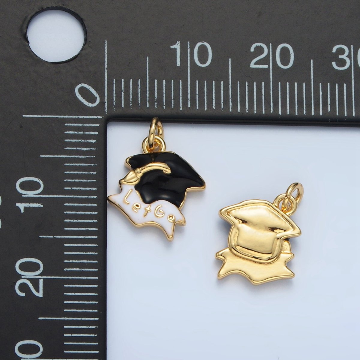 24K Gold Filled "Let's Go" Graduation Cap Charm in Gold & Silver | N737