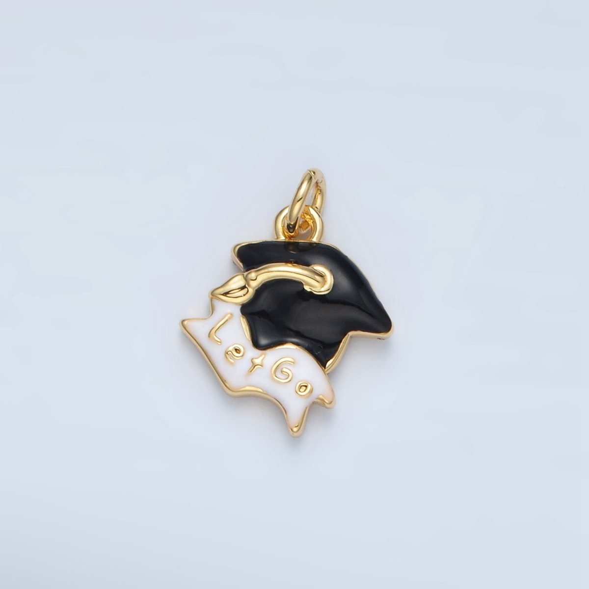 24K Gold Filled "Let's Go" Graduation Cap Charm in Gold & Silver | N737