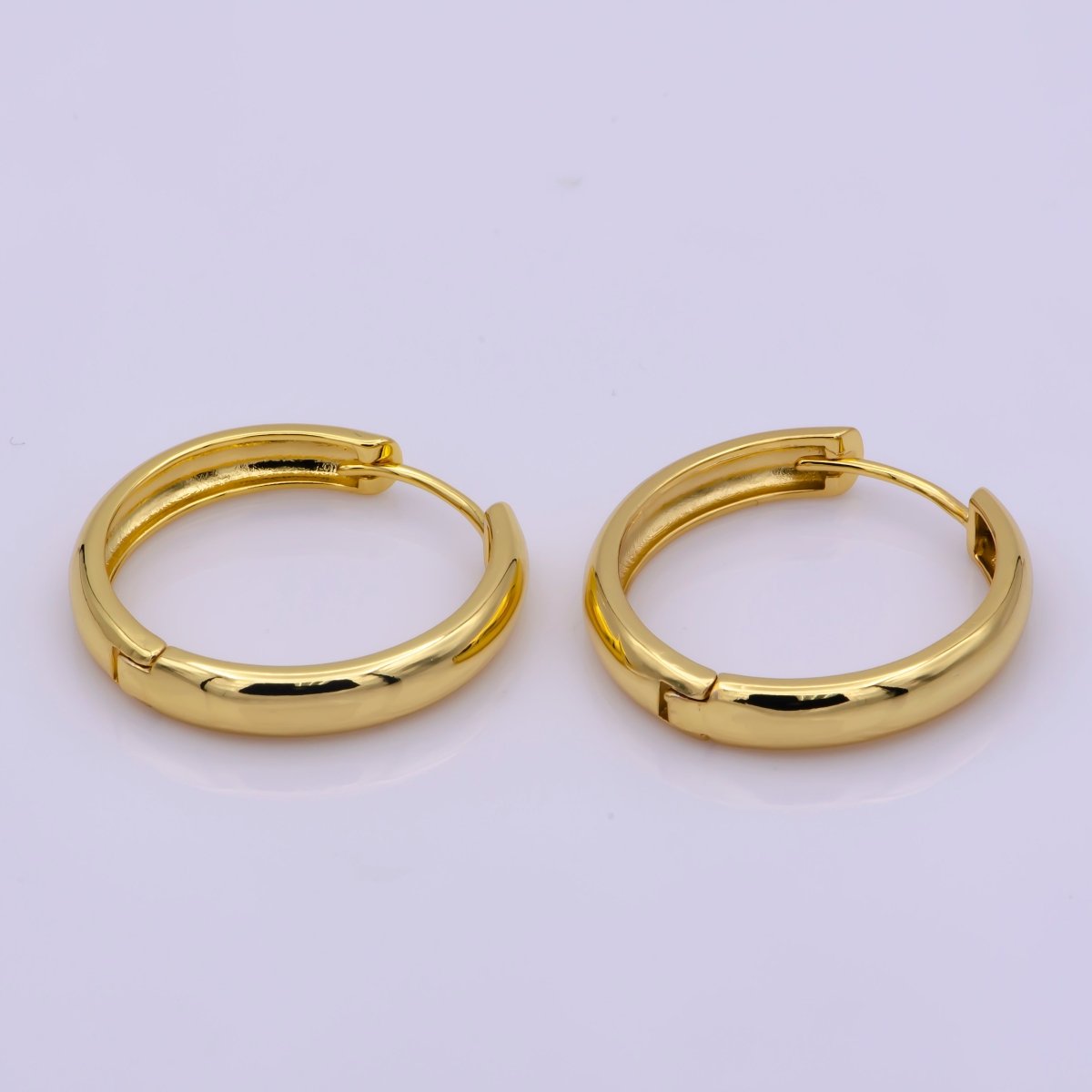 24K Gold Filled Leverback Earrings, 23, 30mm Minimalist Everyday Huggie Hoop Earrings | T-202 T-203