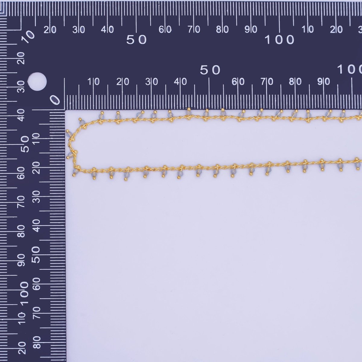 24K Gold Filled Light Blue Multifaceted Crystal Drop Link Unfinished Chain by Yard | Roll - 1666 - DLUXCA