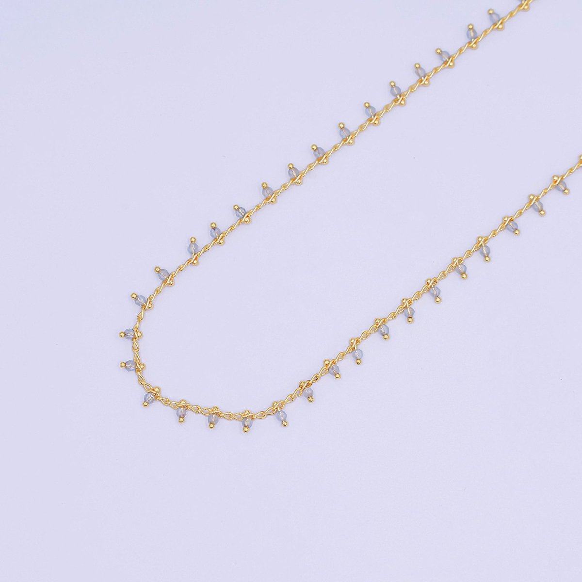 24K Gold Filled Light Blue Multifaceted Crystal Drop Link Unfinished Chain by Yard | Roll - 1666 - DLUXCA