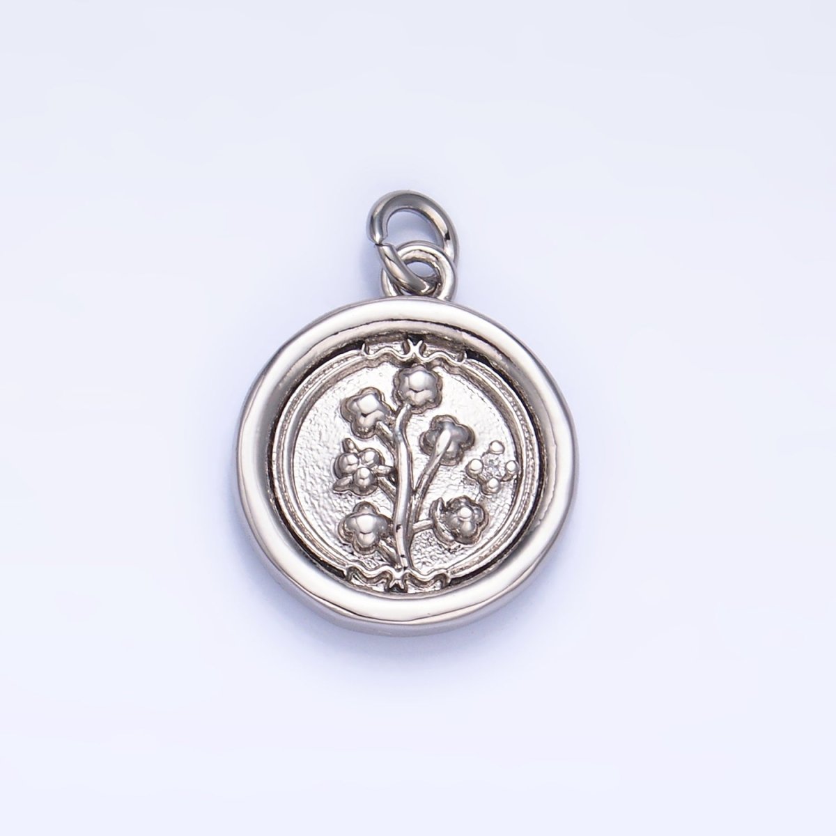 24K Gold Filled Lily of the Valley Flower CZ Stamped Round Charm in Gold & Silver | W382