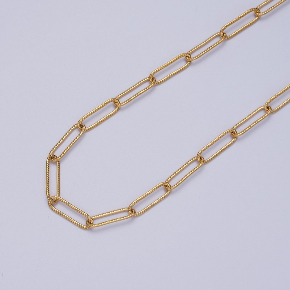 OS 24K Gold Filled Line Textured Paper Clip Unfinished 4.5mm Chain in Gold & Silver | ROLL-891 ROLL-892 Clearance Pricing