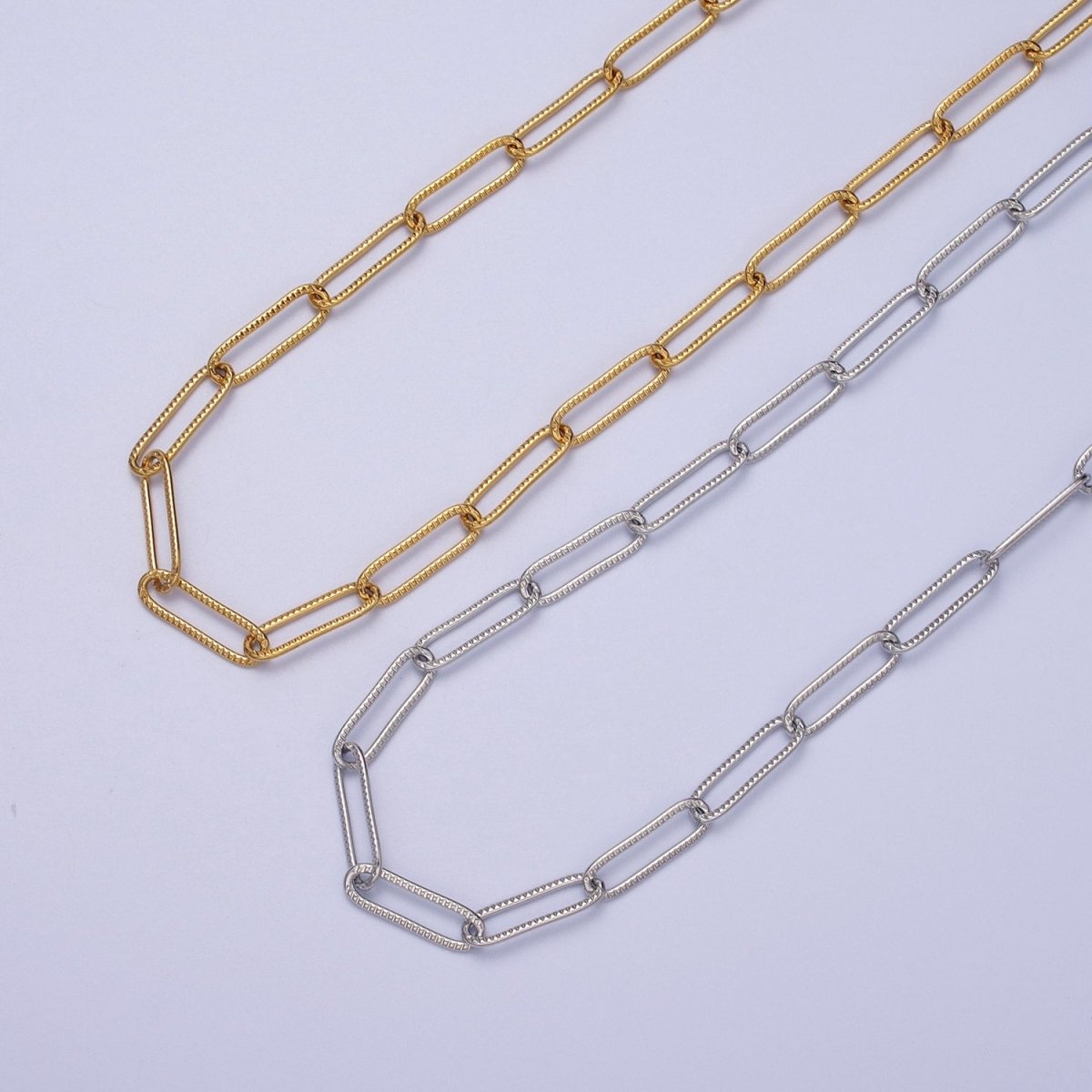 OS 24K Gold Filled Line Textured Paper Clip Unfinished 4.5mm Chain in Gold & Silver | ROLL-891 ROLL-892 Clearance Pricing