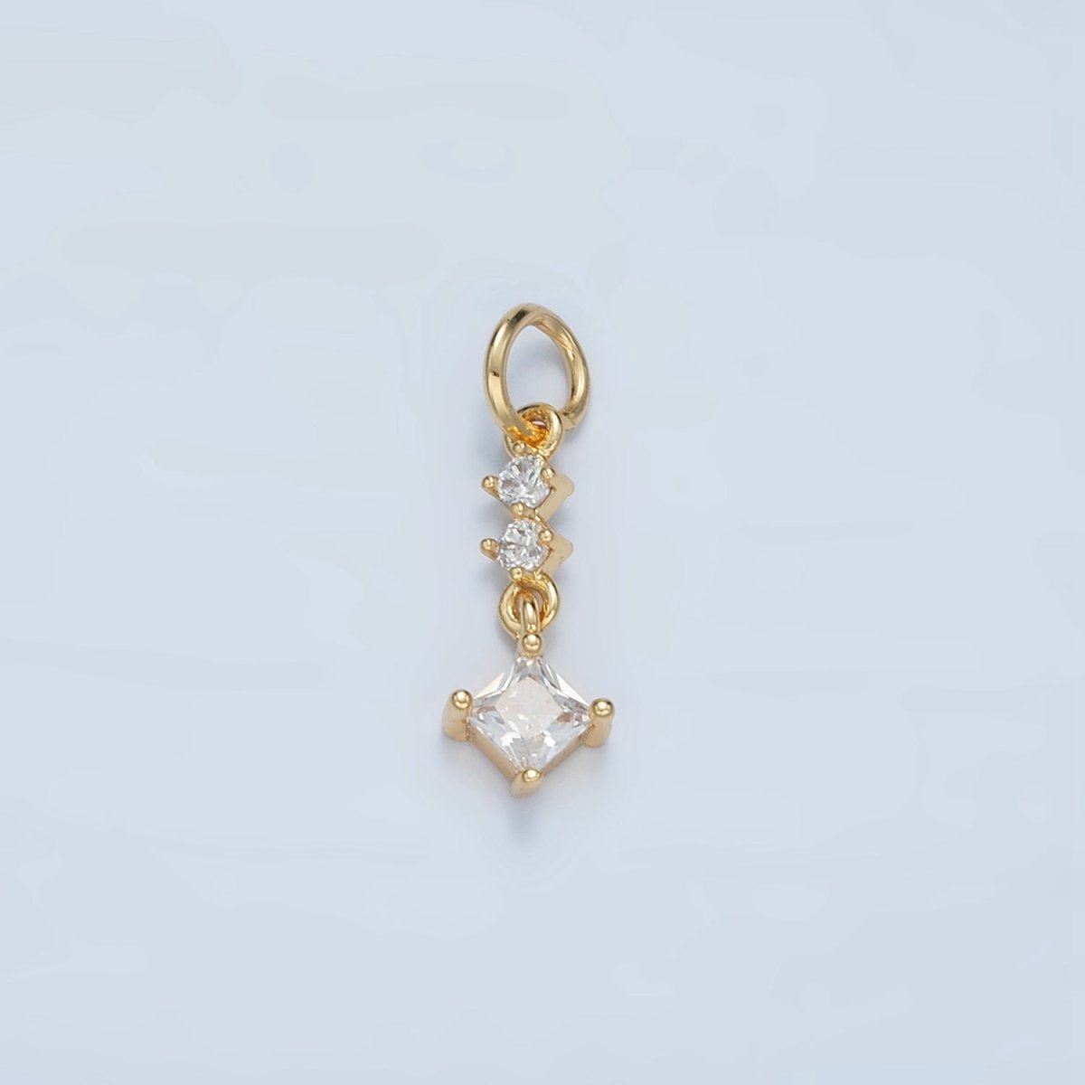 24K Gold Filled Linear Clear CZ Rhombus Drop Charm | E738 - DLUXCA