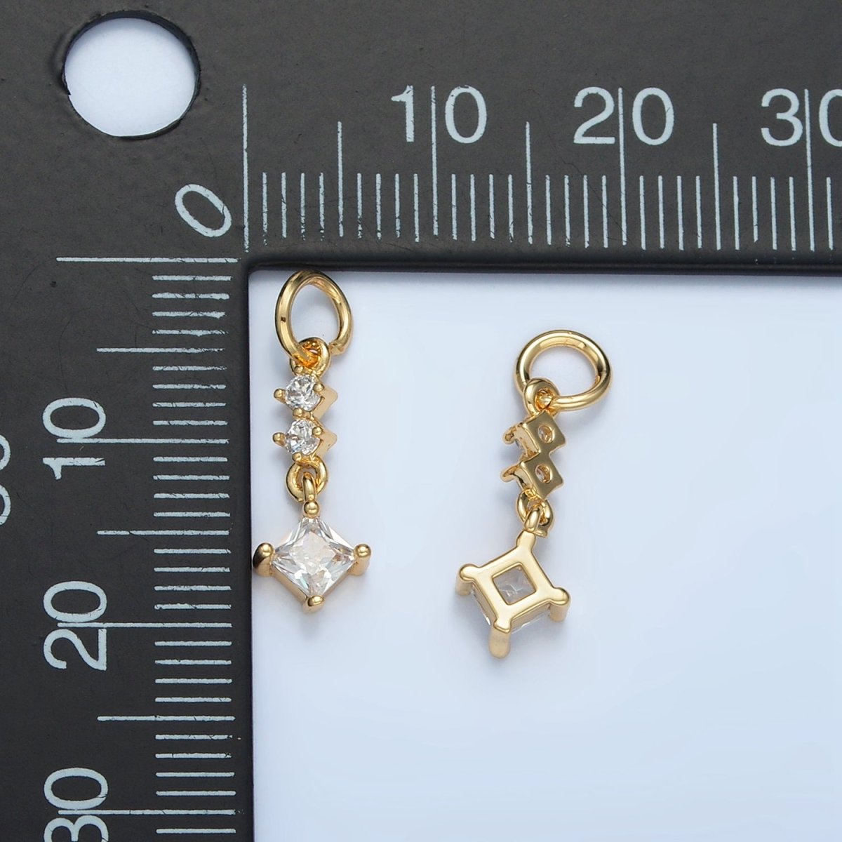 24K Gold Filled Linear Clear CZ Rhombus Drop Charm | E738 - DLUXCA
