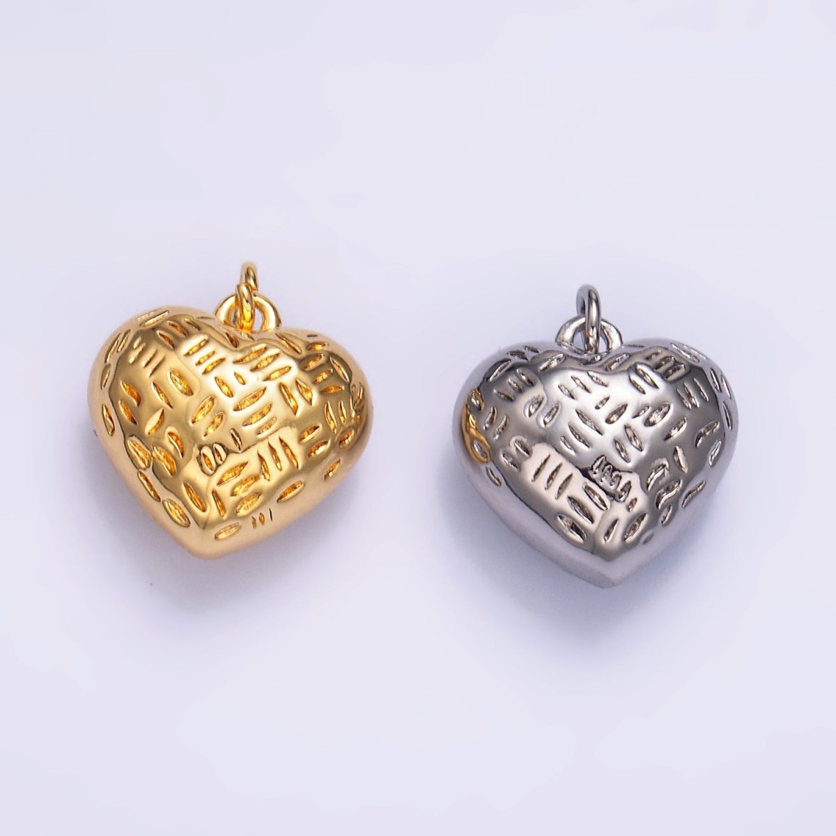 24K Gold Filled Lined Heart Multidimensional 3D Charm in Gold & Silver | W399