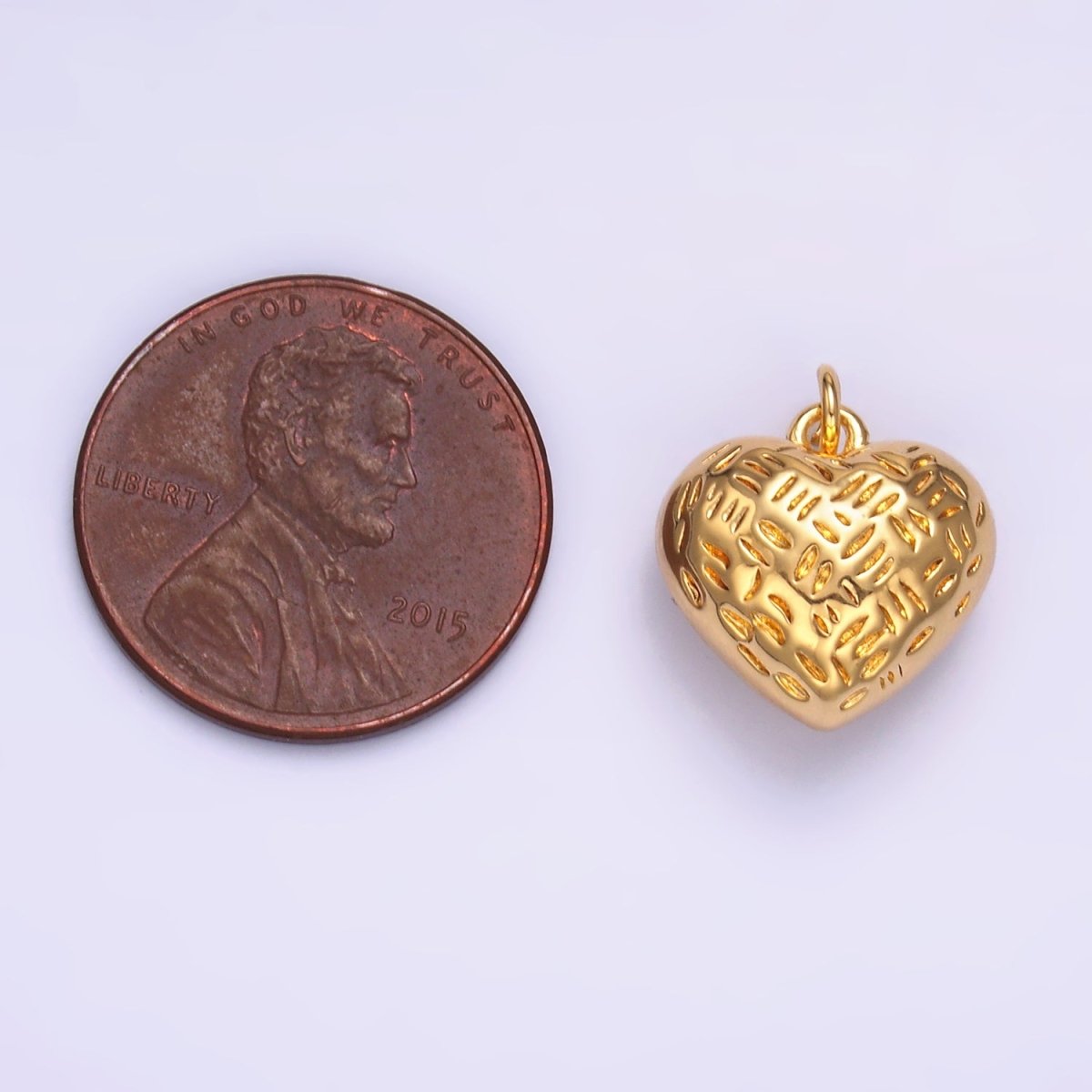 24K Gold Filled Lined Heart Multidimensional 3D Charm in Gold & Silver | W399