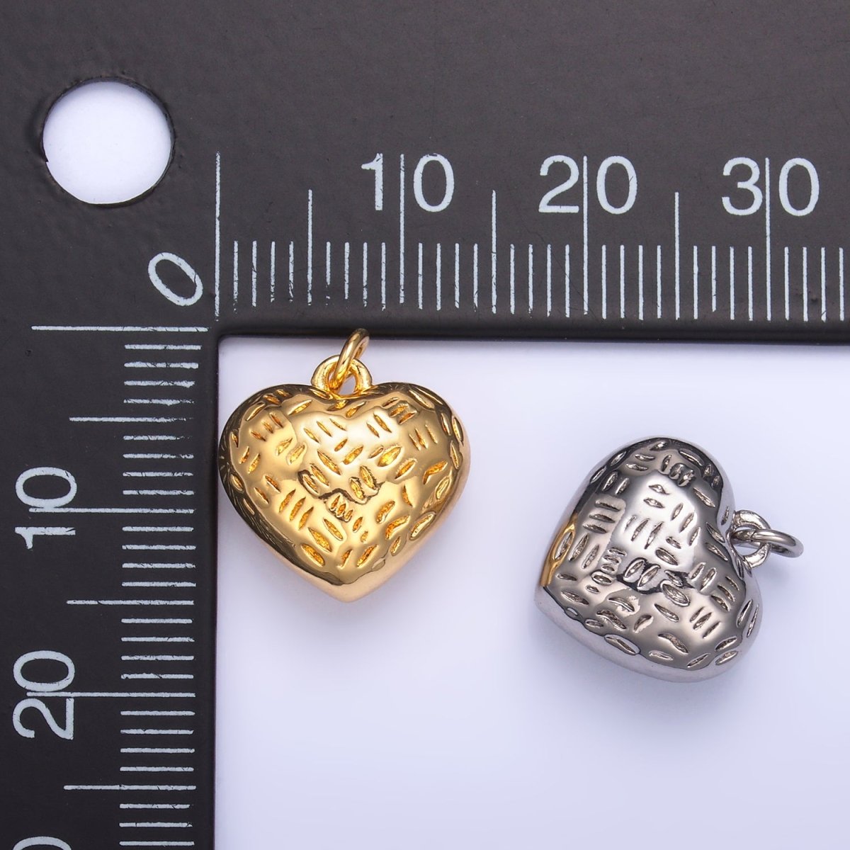 24K Gold Filled Lined Heart Multidimensional 3D Charm in Gold & Silver | W399