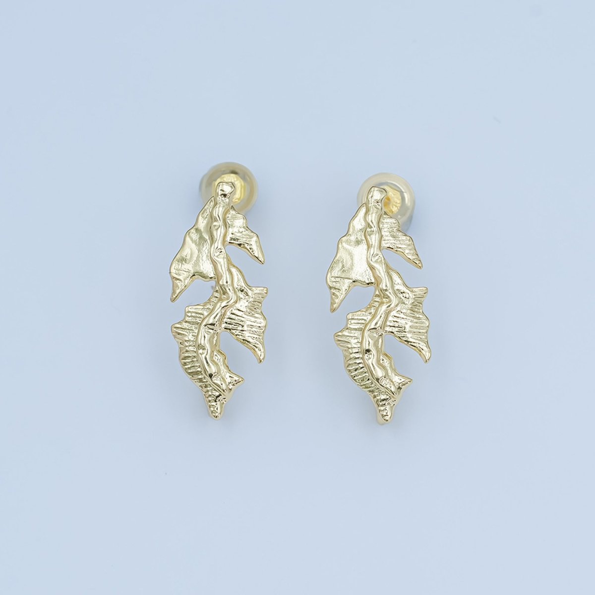 24K Gold Filled Lined Leaf Nature Drop Stud Earring Findings | Z1135 - DLUXCA