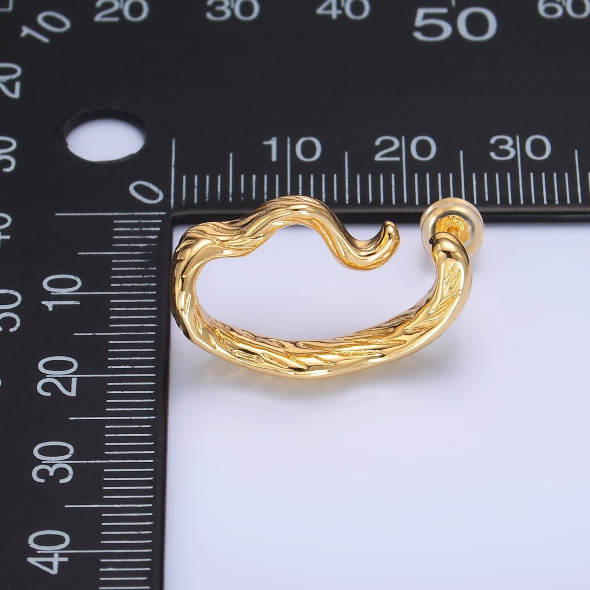 24K Gold Filled Lined - Textured Curled Abstract Band Studs Earrings Set | AB484 - DLUXCA