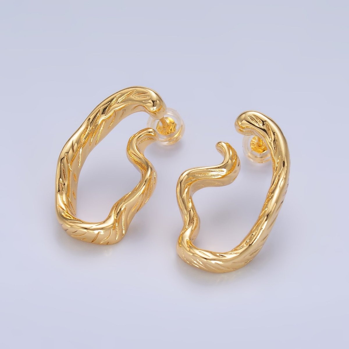 24K Gold Filled Lined - Textured Curled Abstract Band Studs Earrings Set | AB484 - DLUXCA