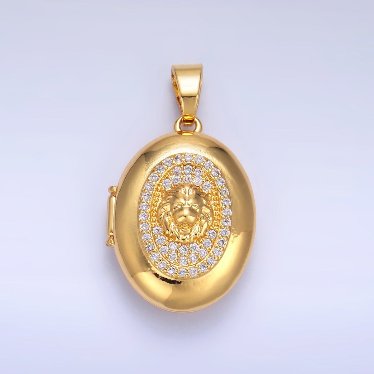 24K Gold Filled Lion Micro Paved CZ Oval Locket Pendant | AA868 - DLUXCA