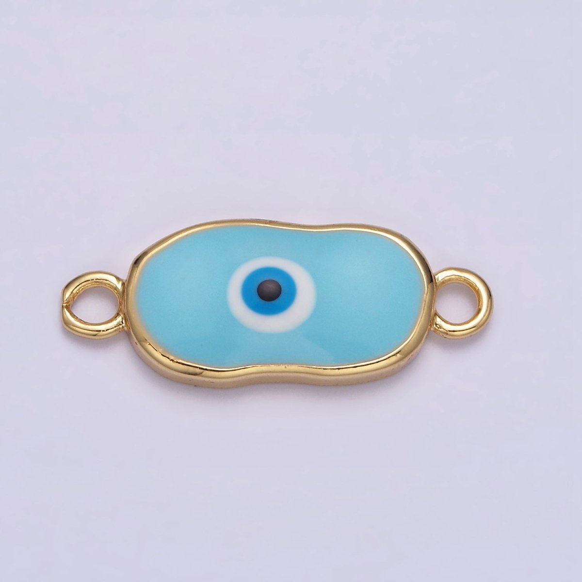 OS 24K Gold Filled Long Oval Blue Enamel Evil Eye Link Connector for Bracelet Necklace Charm Connector Y-889