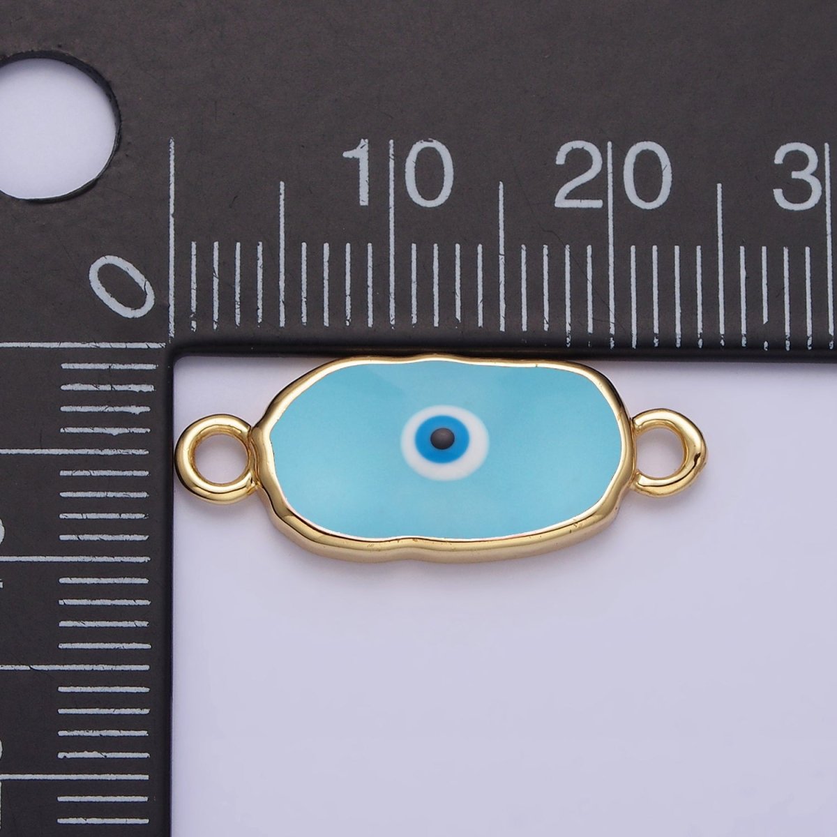 OS 24K Gold Filled Long Oval Blue Enamel Evil Eye Link Connector for Bracelet Necklace Charm Connector Y-889