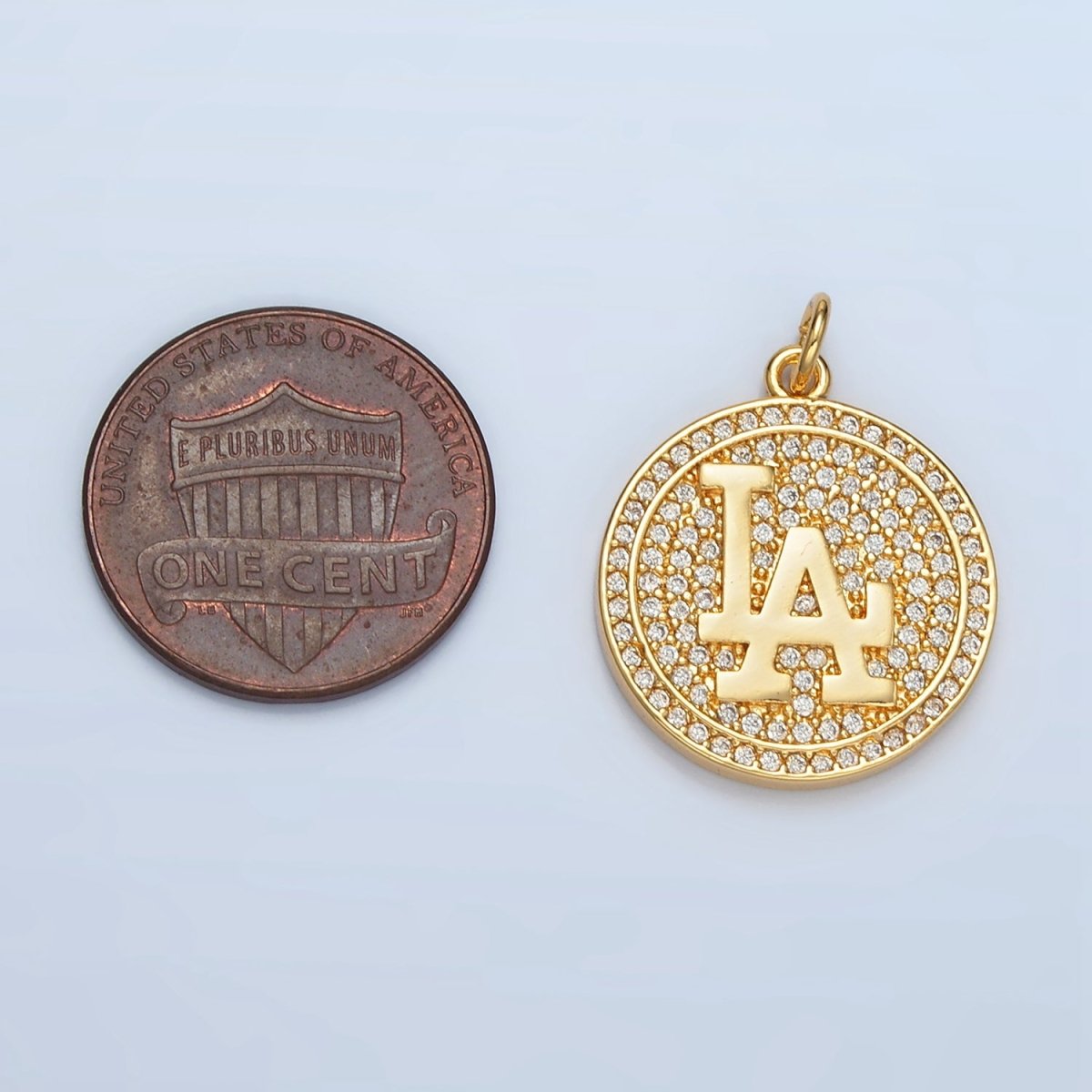 24K Gold Filled "Los Angeles" Micro Paved CZ Round Charm in Gold & Silver LA Pendant | AG893