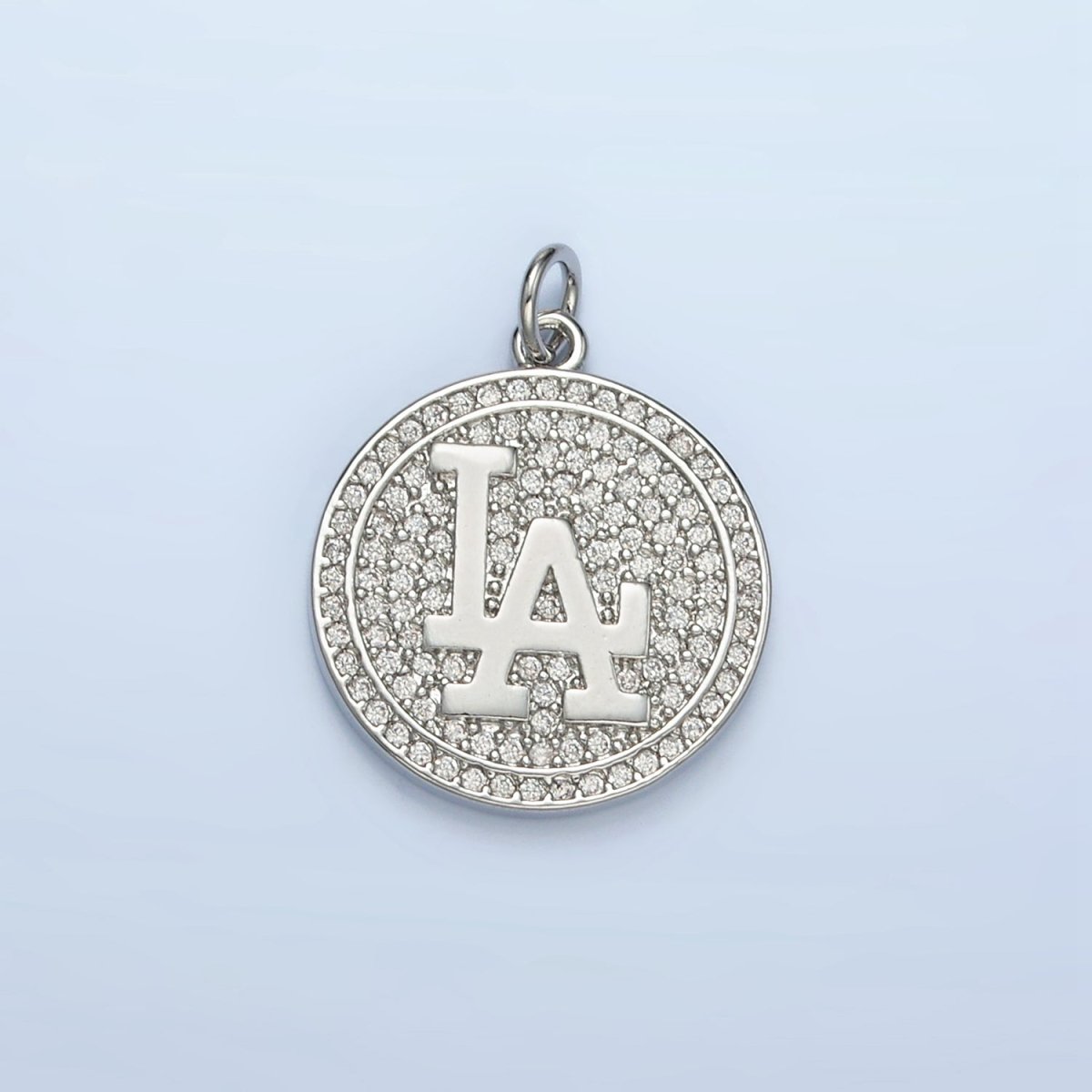 24K Gold Filled "Los Angeles" Micro Paved CZ Round Charm in Gold & Silver LA Pendant | AG893